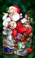 Santa playing banjofor Aussie animals