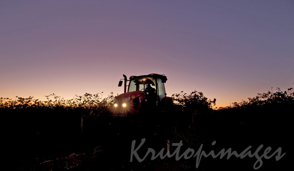 Agriculture-Sunrise and the tractor is already in the paddocks