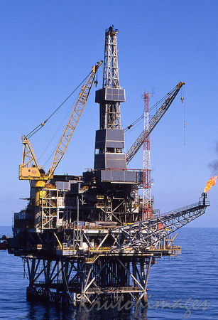 aerial view of offshore platform with drilling rig onmain deck-Bass Strait