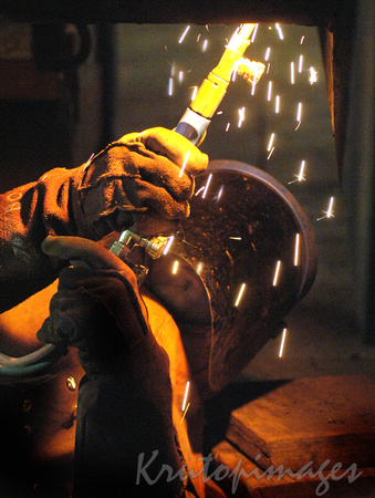 welder working in a confined space at power station