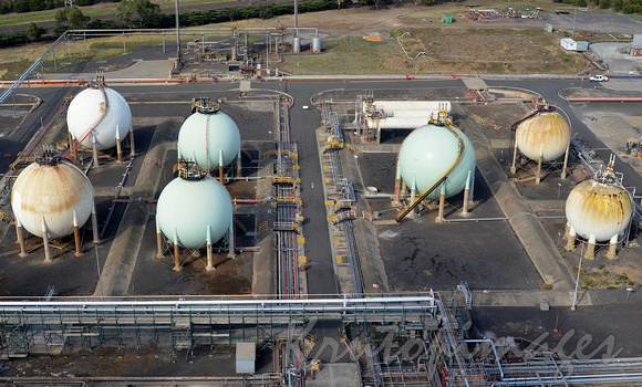 aerial view of Butane and other storage tanks in a Petrochemical refinery -Melbourne
