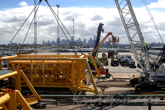 Sub seastructures used to support offshore platforms are lifted from Appleton Docks to a heavy lift barge-4