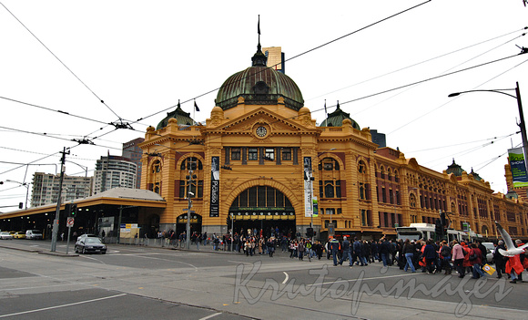 Flinders street station seen across Swanston Street Melbourne