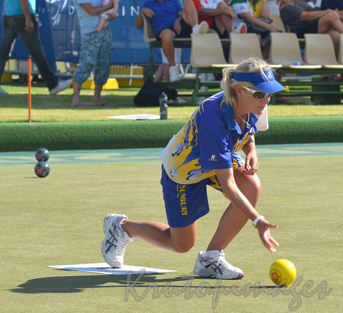 female bowler in action during a tournament