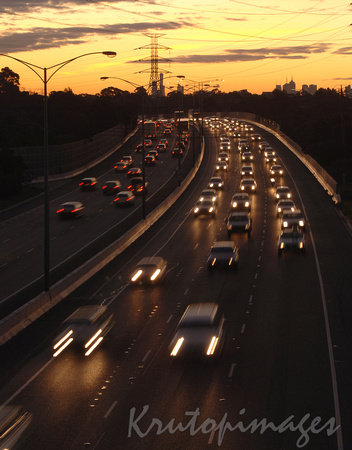 Melbourne sunset traffic on freeway