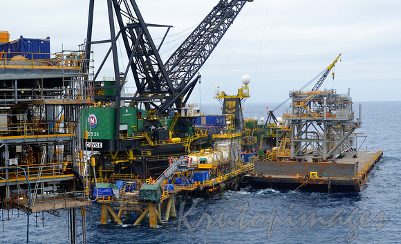 The RAT or Riser Access Truss awaits a lift into position and joining the West Tuna Platform in Bass Strait Australia