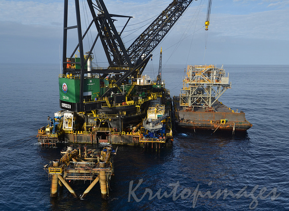 The RAT or Riser Access Truss awaits a lift into position and joining the West Tuna Platform in Bass Strait Australia-2
