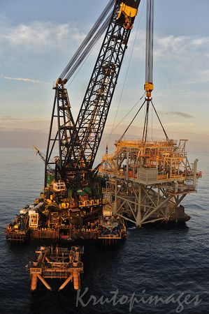 The RAT or Riser Access Truss is lifted from a barge offshore-Bass Strait-2