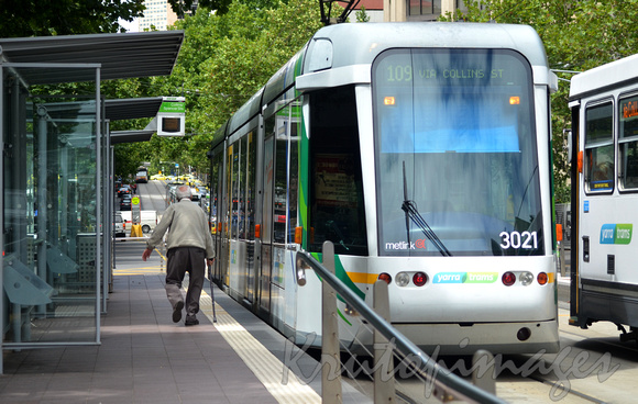 Public tram stop in Melbourne Collins Street Victoria