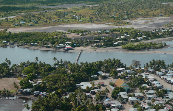 small PNG village with new constructed crossover bridge-aerial