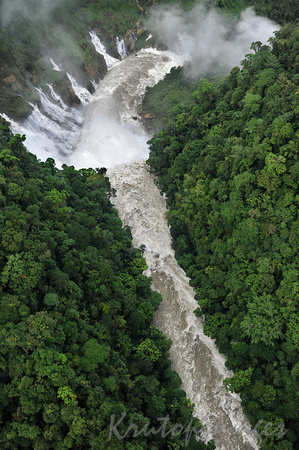 PNG-aerial view of rugged raging rivers and falls and dark forboding jungle in the highlands of Papua New Guinea-2