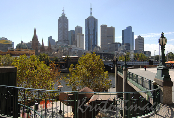 Melbourne view across the Yarra River from Southbank Boulevard