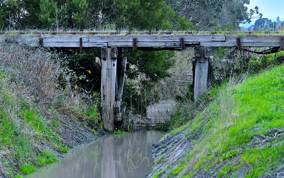 Disused railway timber trestle crossing over a water chanel in Dalton Victoria