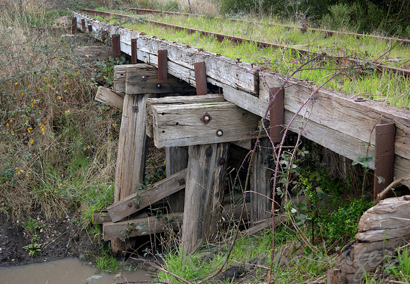 Disused railway timber trestle crossing over a water chanel in Dalton Victoria-2