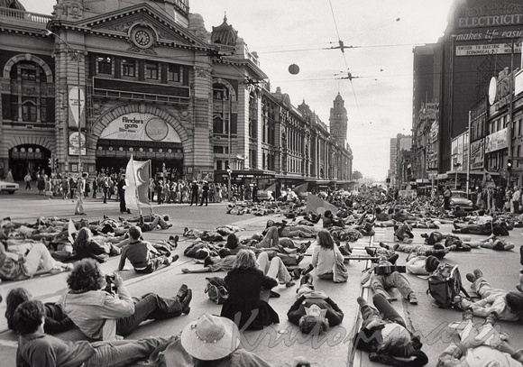 Anti Uranium demonstration outside Flinders streetvstation -Melbourne in the 1970's
