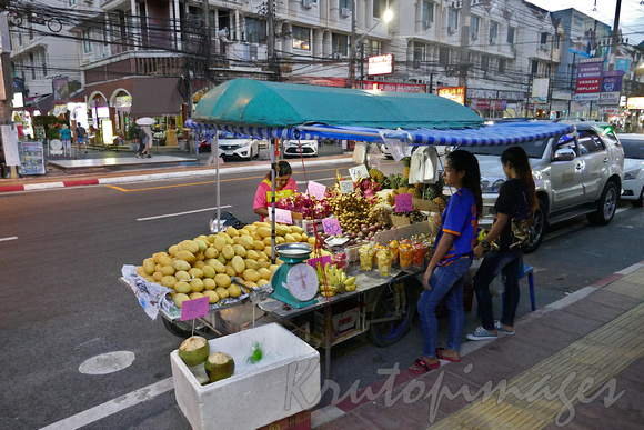 fruit and vegetable street vendor stall in main street Phuket