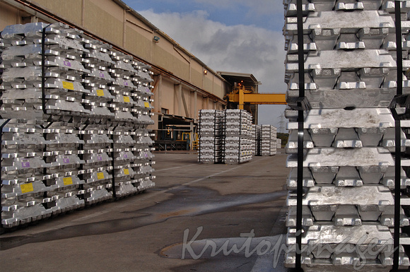 Portland smelter-Aluminium blocks in storage at the Portland smelter