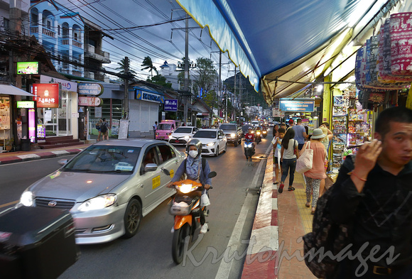 Phuket Thailand street scene early evening