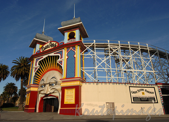 Luna Park St Kilda Melbourne -front face entry and scenic Railway
