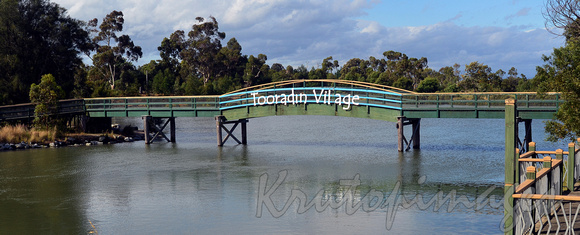 Tooradin Village view of the footbridge over the lake