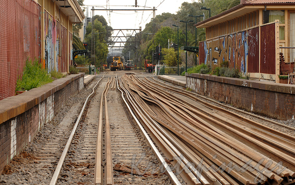 Rail line upgrades in Middle Park Melbourne-working on tracks and crossover bridge-2