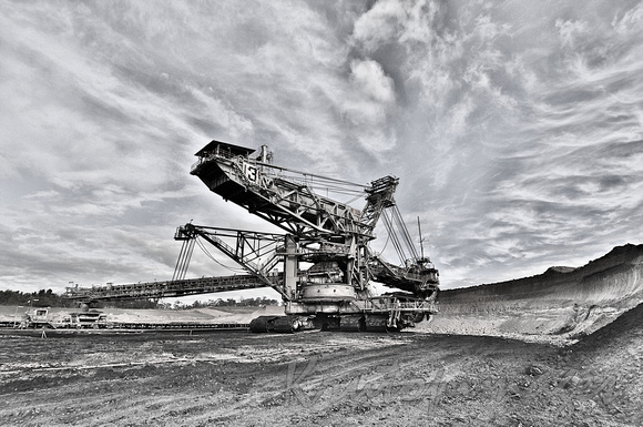 Dredge 13 on the floor of an opencut brown coal mine in the Latrobe Valley-Victori-B&W