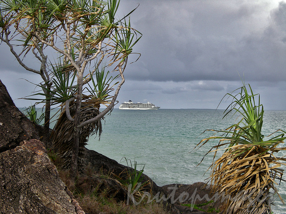 Aluxury cruise ship off the hawain coast