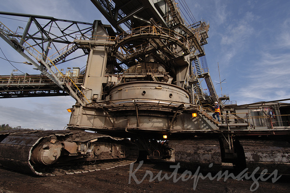Opencut mine dredge on lov=cation -brown coal mine Gippsland.
