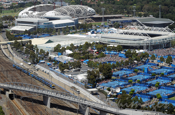 Rod Laver Arena and Melbourne tennis centre on the Yarra