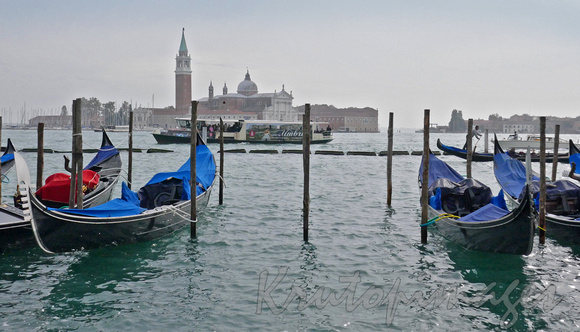 Venice waterfront gondolas lined up