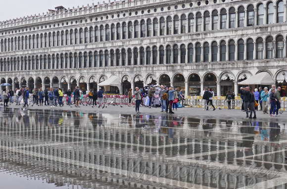 St Marks Square Venice the water levels in streets and squares constantly changes.