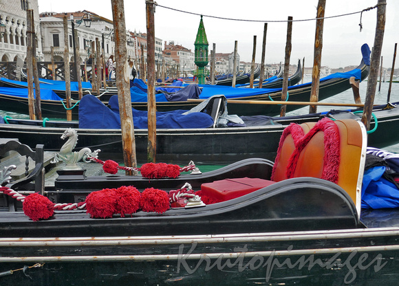 Venice waterfront gondolas lined up