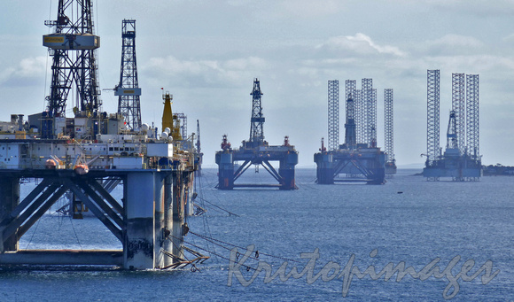 cruising to Invergordon -Scotland travelling through Cromarty Firth vessels have to pass this graveyard of semi submersible drilling rigs.-2