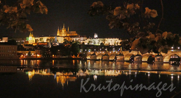 Prague castle across the Vltava River at night
