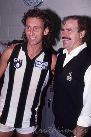 Australian Rules- Daicos and Coach Leigh Matthews after 1990 Collingwood Premiership win