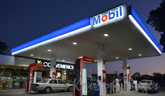 Mobil Petrol Station at night
