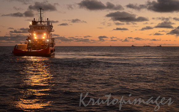 workboat at sunset