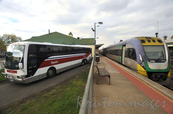 Vline bus and train at Traralgon