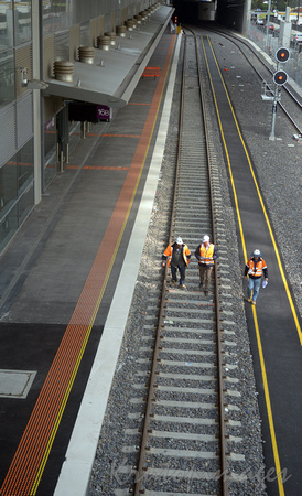 Rail line inspection at station in Melbourne