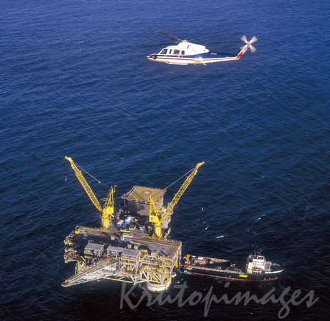 Platform offshore and company helicopter