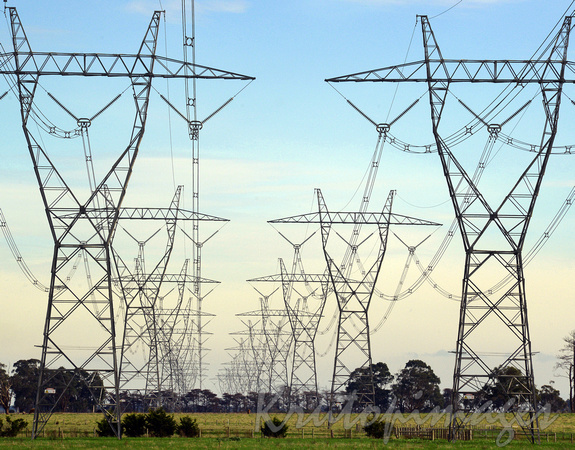powerlines carry electricity to suburbia in Victoria