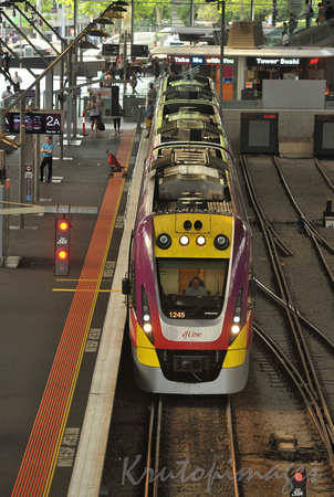 Vline train sits on a platform at Southern Cross Station Melbourne