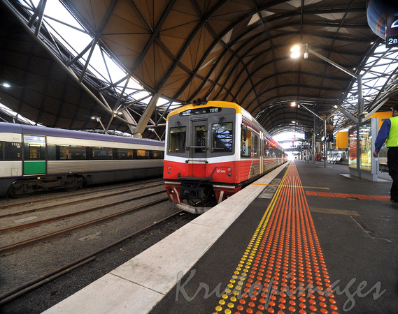 Vline trains on platforms at Southern Cross Station Melbourne