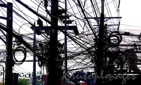 Phuket domestic power supply-typical overhead in the town.