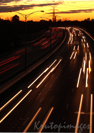 Freeway traffic blur at sunset Melbourne