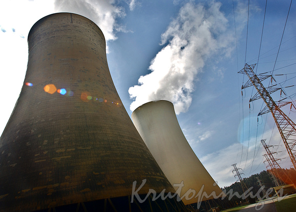 Transmission tower and cooling tower with steam emmition at Power station -Victoria-3