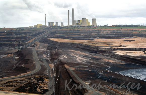 aerial of Loy Yang opencut coal mine in the Latrobe Valley Australia