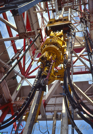 Attwood Falcon drilling rig in Bass Strait view up drill tower