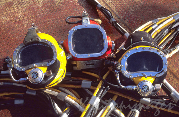 Diving helmets left on main deck offshore
