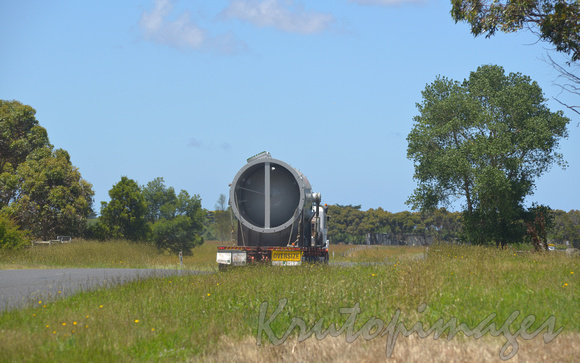 Large refinery vessel in transit in Eastern Victorian countryside-1